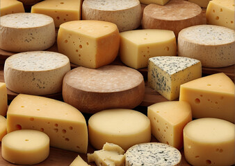Cheese background with various rounds of cheese - illustration
