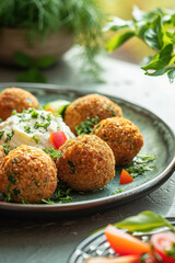 falafel or meatballs , with empty copy space, food advertising, professional food photography