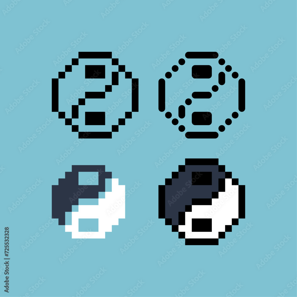 Poster pixel art outline sets icon of yin yang variation color. lunar yin yang icon on pixelated style. 8bi