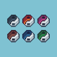 Pixel art sets icon of yin yang variation color. lunar yin yang icon on pixelated style. 8bits perfect for game asset or design asset element for your game design. Simple pixel art icon asset.