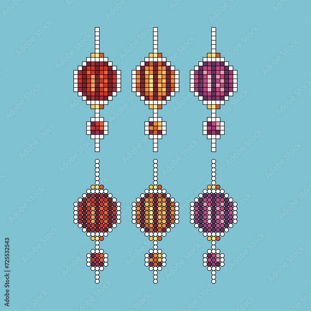 Poster pixel art stroke sets icon of lunar lantern variation color. lantern icon on pixelated style. 8bits 