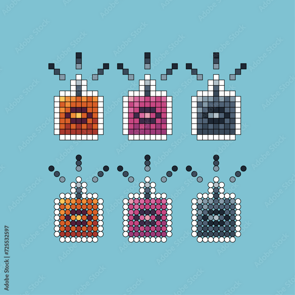 Poster pixel art stroke sets icon of lunar candle variation color. candle icon on pixelated style. 8bits pe