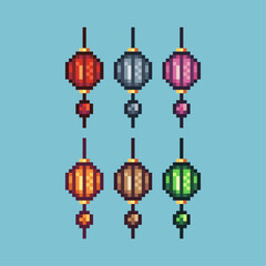 Pixel art sets icon of lunar lantern variation color. Lantern icon on pixelated style. 8bits perfect for game asset or design asset element for your game design. Simple pixel art icon asset.