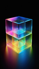 Colorful cube on black background. Neon light .