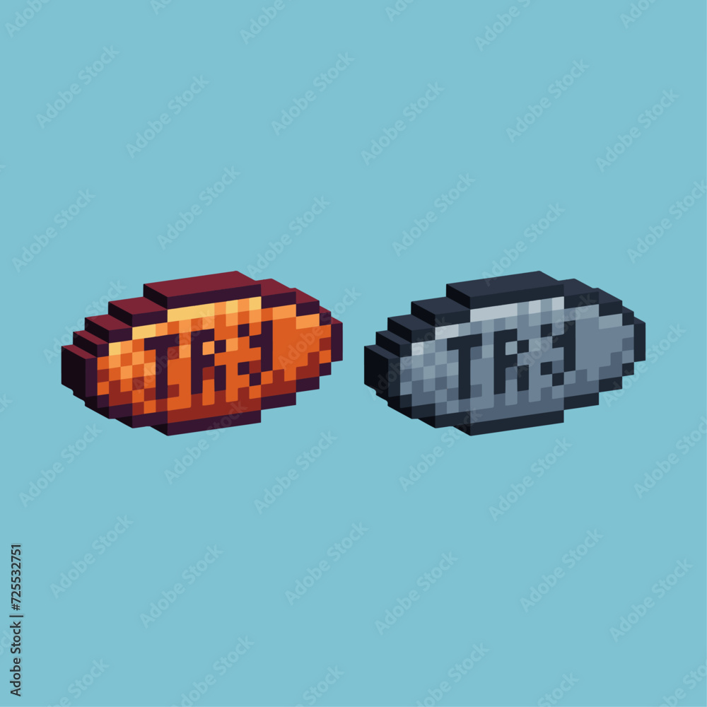 Poster isometric pixel art 3d of try button icon for items asset. try button icon on pixelated style.8bits 