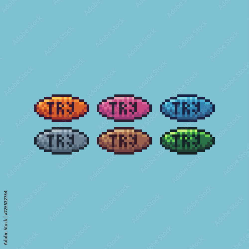 Poster pixel art sets icon of try button variation color. try again icon on pixelated style. 8bits perfect 