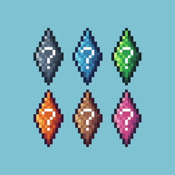 Pixel art sets icon of question stone variation color.question icon on pixelated style. 8bits perfect for game asset or design asset element for your game design. Simple pixel art icon asset.