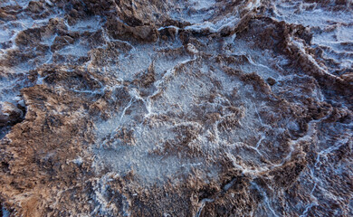 Salt Flats,  dry salt crystals in a dry valley between the mountains, Death Valley National Park