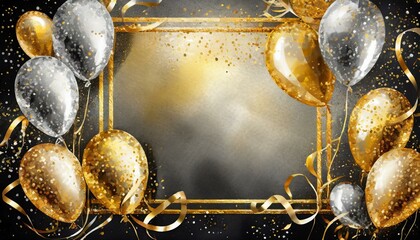Festive Gold and Silver Balloons Border with Blank Space