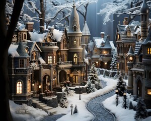 Snowy winter in the city. Christmas and New Year concept.