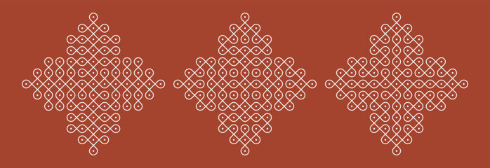 Indian Traditional and Cultural pulli or sikku Kolam design vector, set of editable home decor patterns