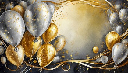  Elegant Golden and Silver Balloon Border with Central Copy Space