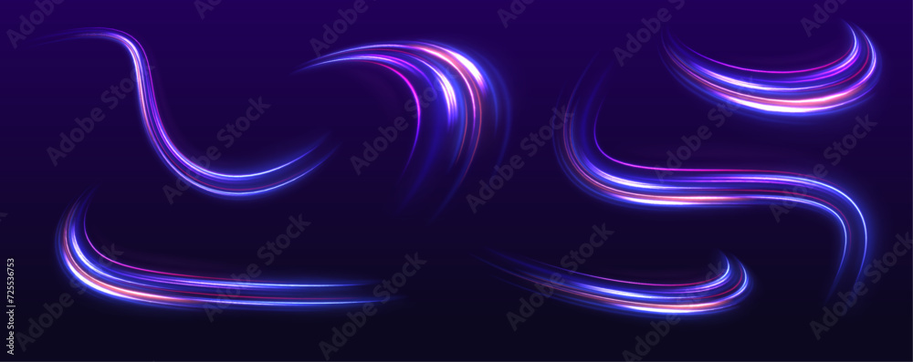 Aufkleber high-speed light line in the form of a road and a highway in a night city. neon stripes in the form 