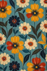 Foto auf Acrylglas Vintage Floral Pattern,  Vintage Retro color themed Flowers and Leaves Design Pattern © Pixels 