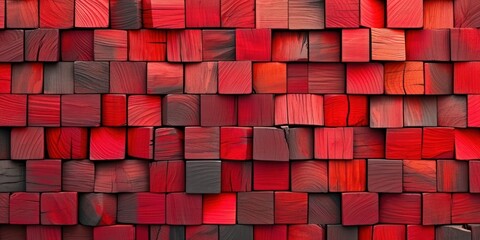 Abstract block stack wooden 3d cubes on the wall for background banner panorama - Red wood texture for backdrop or wallpaper, Generative AI 