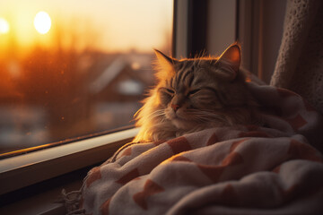 Katze schläft am Fenster - obrazy, fototapety, plakaty