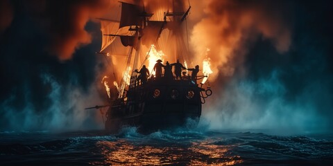 Dramatic Scene Featuring Pirates In Action, Full Of Adventure And Danger. Сoncept Underwater...