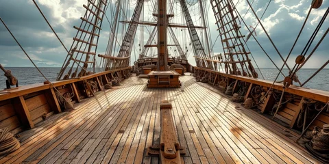 Rolgordijnen Thrilling Pirate Ship Deck, Blending History And Imagination. Сoncept Beach Bonfire, Sunset Silhouettes, Sandcastle Competition © Anastasiia