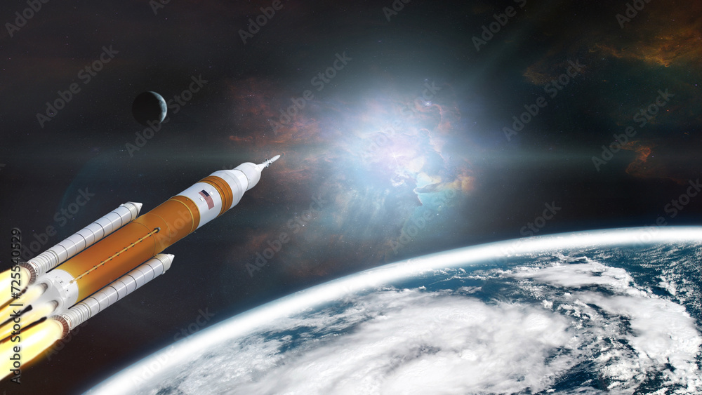 Wall mural orion spacecraft take off mission from earth planet. artemis space program. elements of this image f
