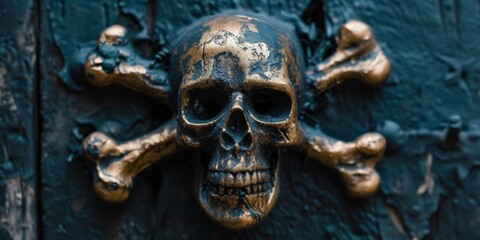 Iconic Representation Of Piracy The Eerie Skull And Crossbones. Сoncept Pirate Ships And Treasure,...