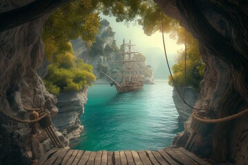 Immersive Digital Artwork Of Enchanting Pirates Cove Adventure. Сoncept Immersive Digital Art, Enchanting Pirates Cove, Adventure, Treasure Hunt, Hidden Gems