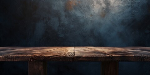 Blank Table Against Moody Backdrop, Perfect For Showcasing Various Products Through Montage. Сoncept Abstract Art, Natural Landscapes, Food Photography, Fashion Editorial, Environmental Portraits