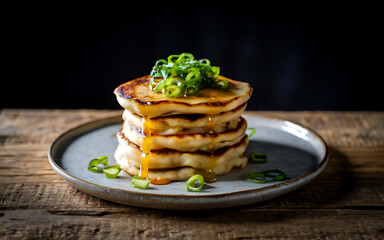 Obraz na płótnie Canvas Capture the essence of Taiwanese Scallion Pancake in a mouthwatering food photography shot