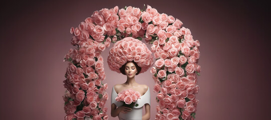 concept woman and flowers, beautiful woman with roses