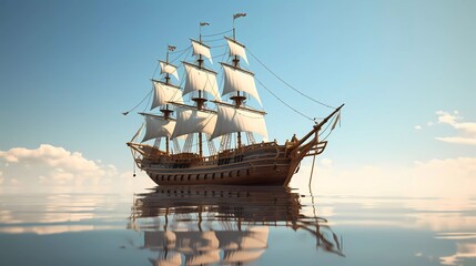 3D illustration of a pirate ship with a minimalist background. generative ai - obrazy, fototapety, plakaty