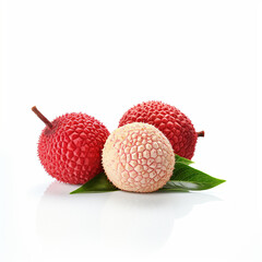 Bunch of lychee fruit on isolated white background - ai generative