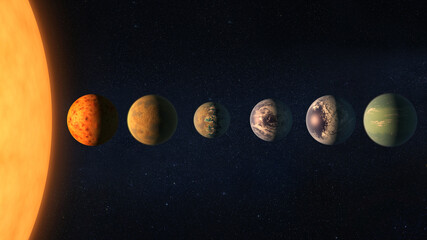 Different planets with big Sun in outer space. Elements of this image furnished by NASA. © Paopano