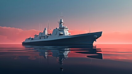 3D illustration of a warship with a minimalist background. generative ai