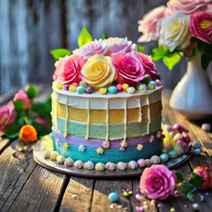 Rustic Elegance: Birthday Cake with Fresh Floral Embellishments