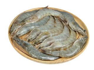 shrimp raw with wooden plate isolated