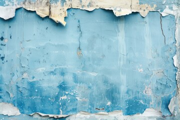 Texture Of Old, Torn Blue Posters On Grunge Wall Backdrop. Сoncept Vintage Fashion, Urban Decay, Street Art, Retro Vibes, Creative Composition - obrazy, fototapety, plakaty