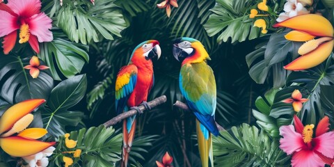 Vibrant Naturethemed Collage With Colorful Birds, Tropical Leaves, And Floral Accents. Сoncept Sunset Beach Engagement Shoot, Urban Cityscape Fashion Shots, Rustic Countryside Maternity Photos