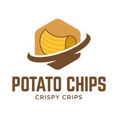 Logo Potato chips, Food and Snack logo with Simple Potato Cartoon, Unique Food, Snack, Chips Business identity Vector Icon isolated on white background