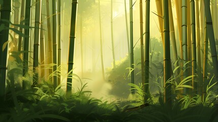 Panorama of a bamboo forest in the morning. Panoramic image