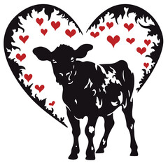 cow with heart  st valentines saint valentines vector illustration