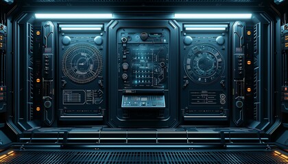 Futuristic sci-fi design external panels: space station, spaceship, or star ship science fiction style facility doors