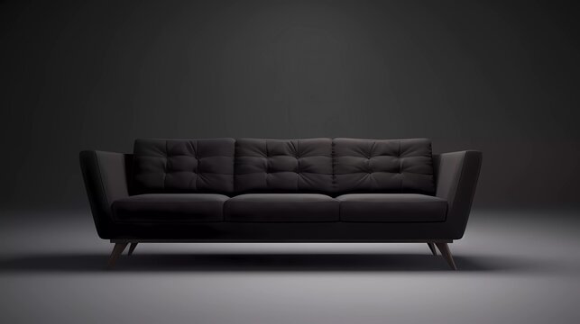 3d illustration of a dark colored sofa isolated on a minimalist background. generative ai