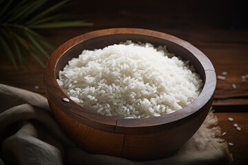 Obraz na płótnie Canvas fresh white rice in a wooden basket