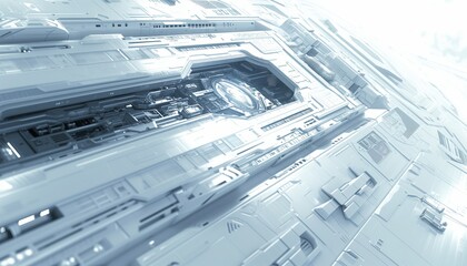 Futuristic sci-fi design external panels: space station, spaceship, or star ship science fiction style facility doors