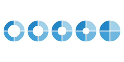 Set of four parts of circle. Pie chart with four same size sectors. Vector illustration isolated on white background.