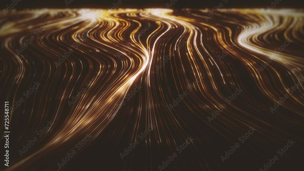 Poster gold streaming lines background/ 4k animation of an abstract gold background of flowing ans streamin