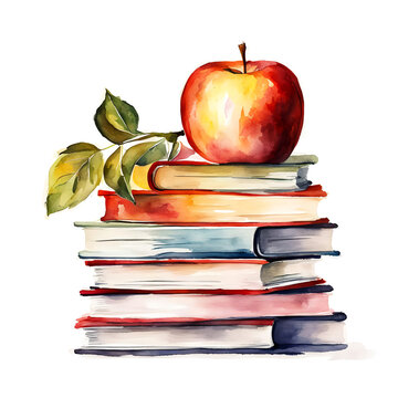 a stack of books, school, fiction, scientific literature. watercolor illustration. artificial intelligence generator, AI, neural network image. background for the design.