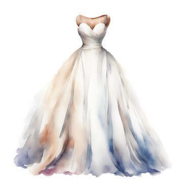 stylish, women's wedding dress. watercolor illustration. artificial intelligence generator, AI, neural network image. background for the design.