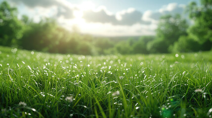 beautiful green field scene with blurry background,