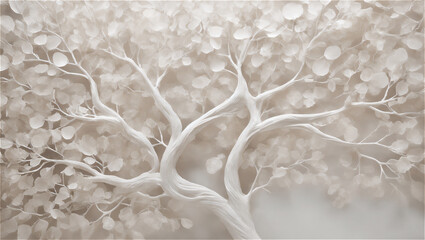 Intricate Relief Sculpture of a Tree on an Ivory Wall - obrazy, fototapety, plakaty