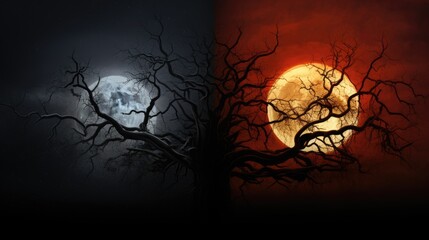 Tree Branches in Night and Day - Symbolizing the Cycle of Life and Death Through Changing Light